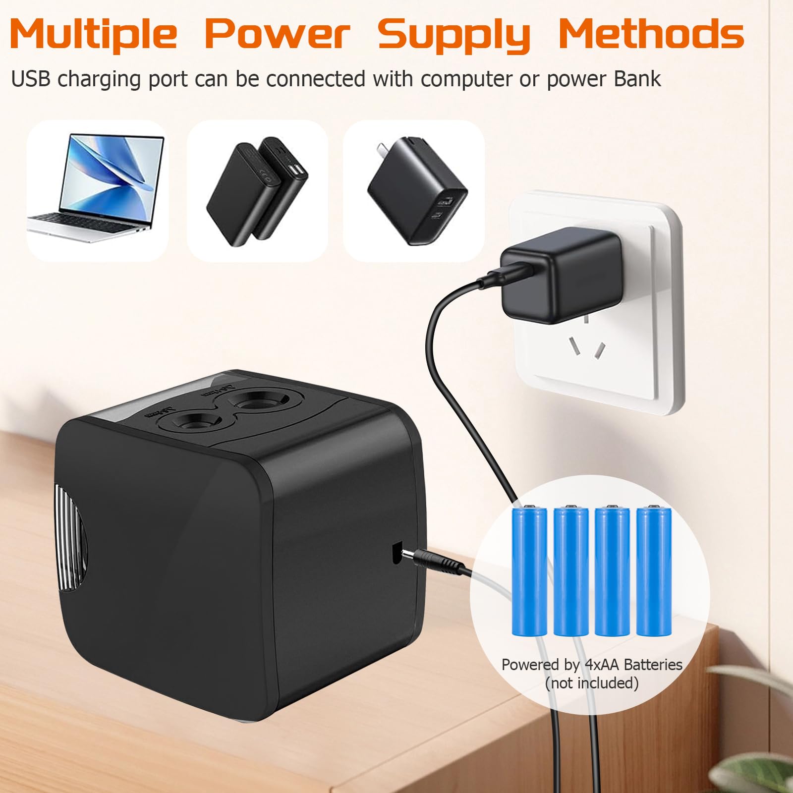 Taille Crayon Electrique Professionnel USB 2 Trous 6-12mm, Gros Diamètre, 4 Lames, Pour Dessin De Crayon Papier