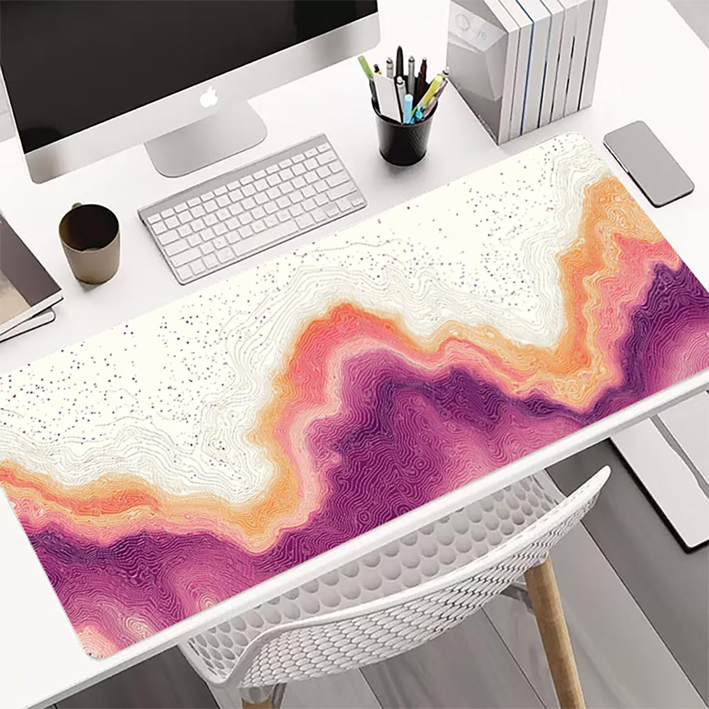 Lpfieonn Rosa Großes Schreibtischunterlage, XXL Schreibtischunterlagen, Beige XXL Wasserdicht Gaming Mousepad mit Vernähter Rand und Rutschfeste Gummibasis, für Laptop/Hause/Büro 120x60cm PF-3089