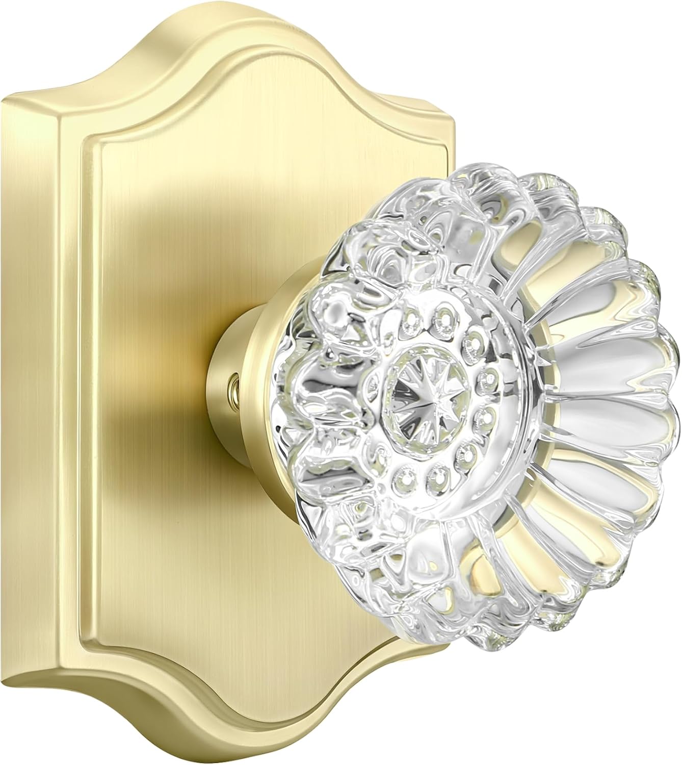 1 Pack Brass Combo Sets, Modern Gold Crystal Door Knobs Interior with Single Cylinder Deadbolt,Satin Brass Finished