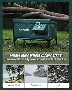 Outdoor Heated Cat House in Winter,Extremely Insulated & Weatherproof,Elevated Feral Cat Shelter with Waterproof Eaves & Escape Door for Outside Stray Barn Cat (Dark Green, L with Cam)