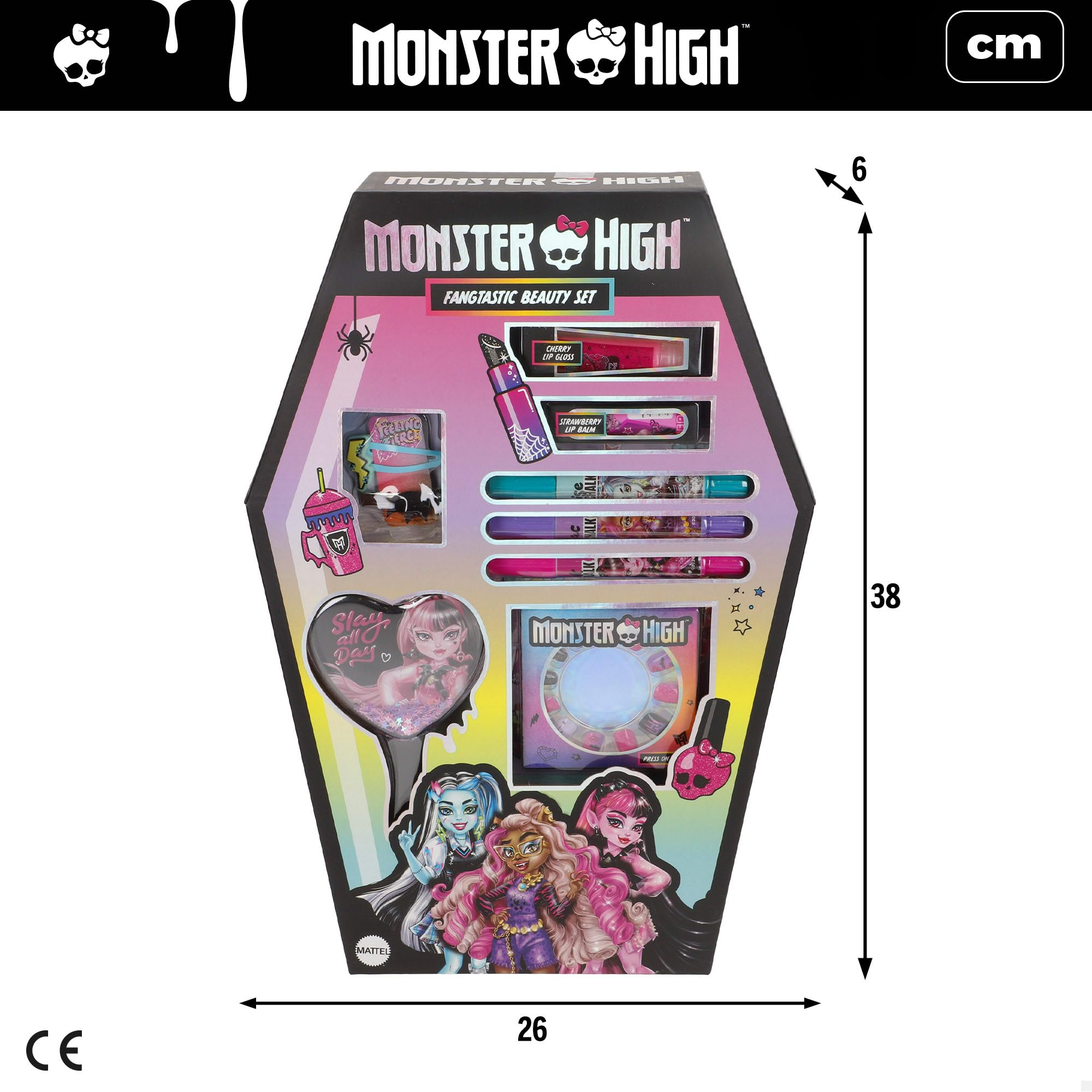 ColorBaby Monster High Beauty Set, Pędzel, Tatuaże, Sztuczne Paznokcie, Spinki do włosów i gumki, Kolorowe kredki do włosów, kolczyki samoprzylepne, błyszczyk i balsam do ust, makijaż dla dzieci, 3