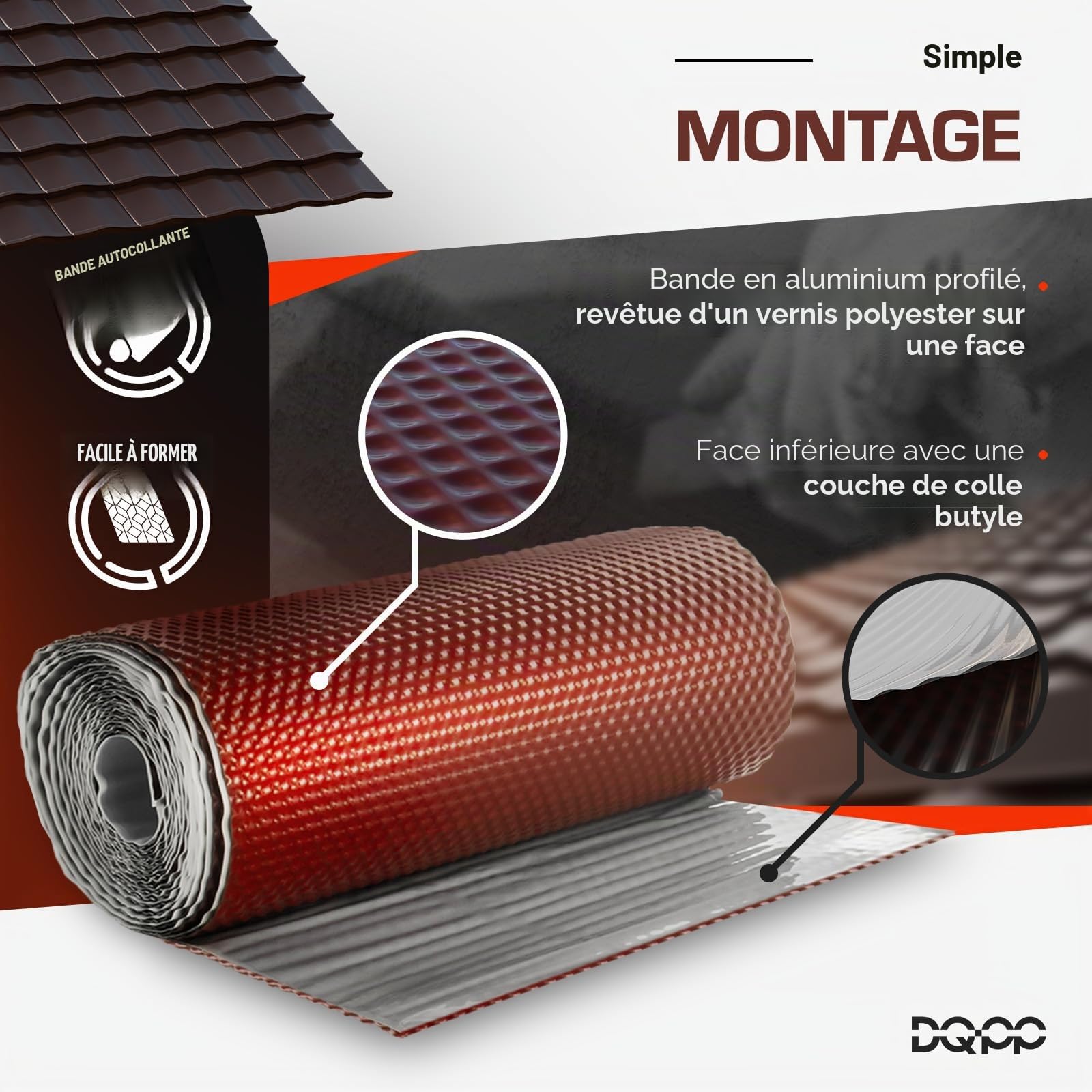 Butyband Bande de solin 3D 5m rouge brique pour toit Flashband