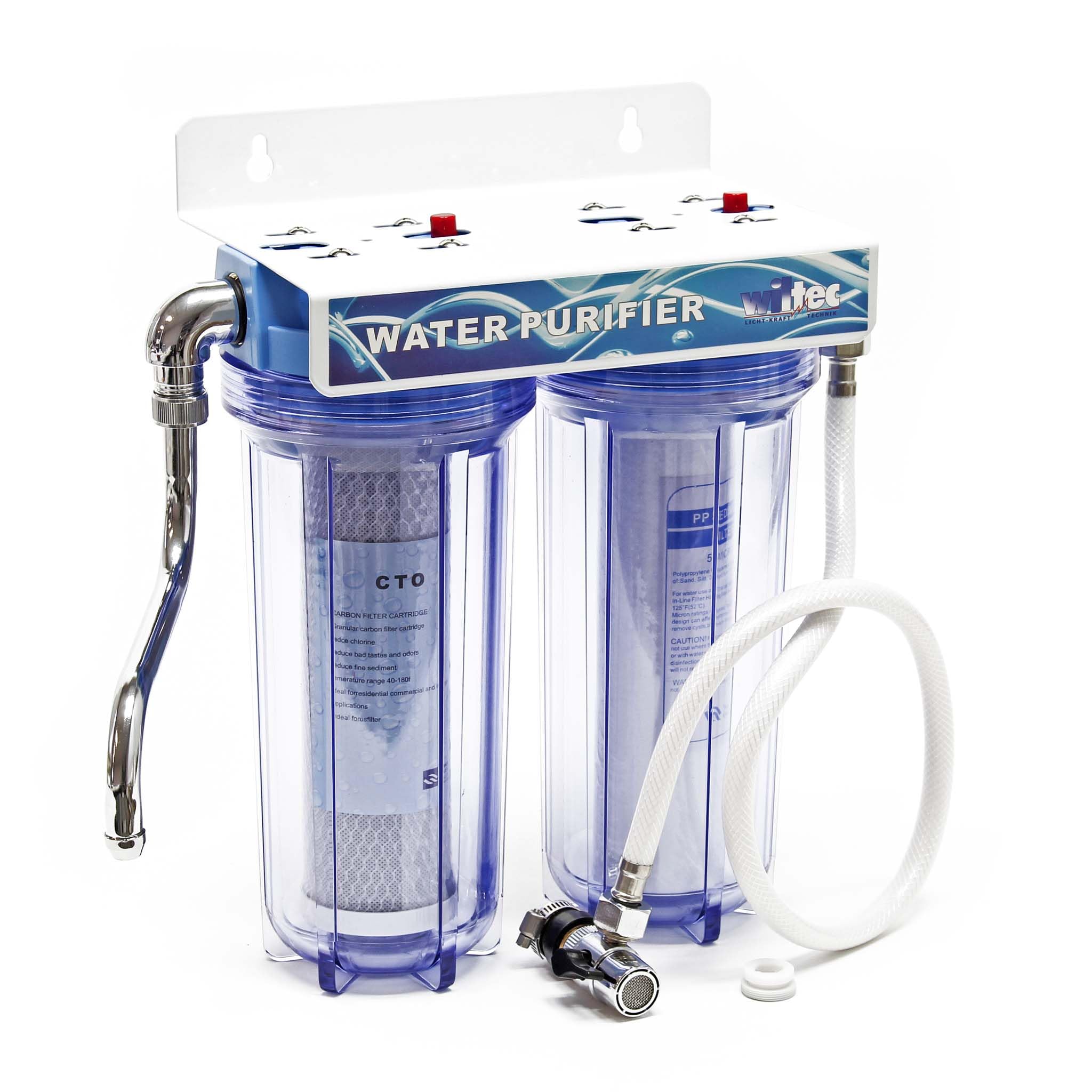 Naturewater NW-​PR102 Double filtre Eau potable – 260 x 155 x 360 mm – 2 Étapes – 360 L/​h – 3/​4" / 26,​16 mm – avec Cartouche PP Sédiments, Charbon actif – Filtration Purification Bactéries Pesticides