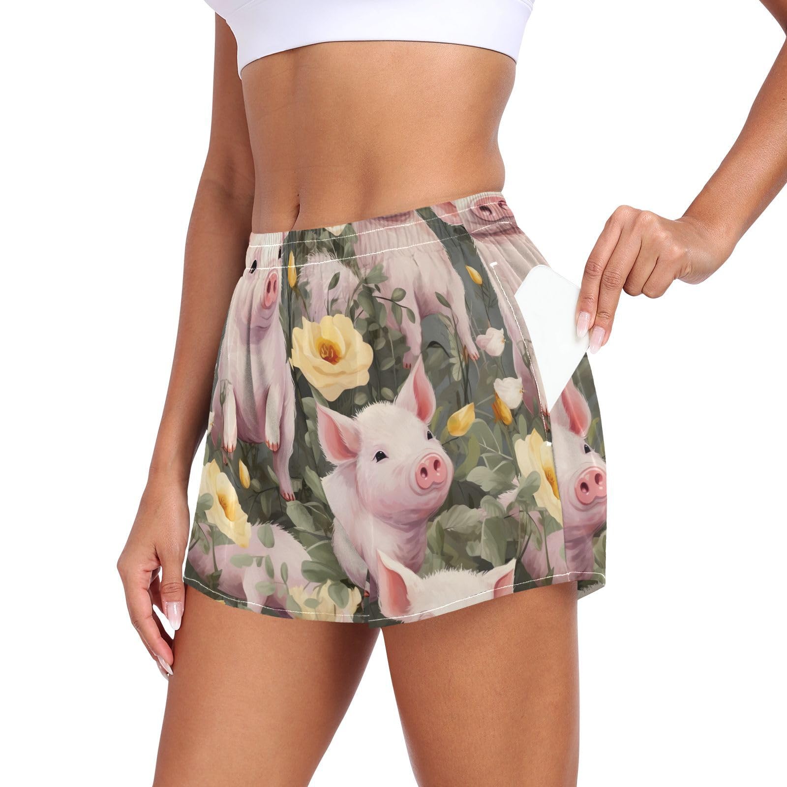 Women's Athletic Shorts Cute Pig Running Shorts Sporty Short Gym Elastic Workout Shorts 202a8355