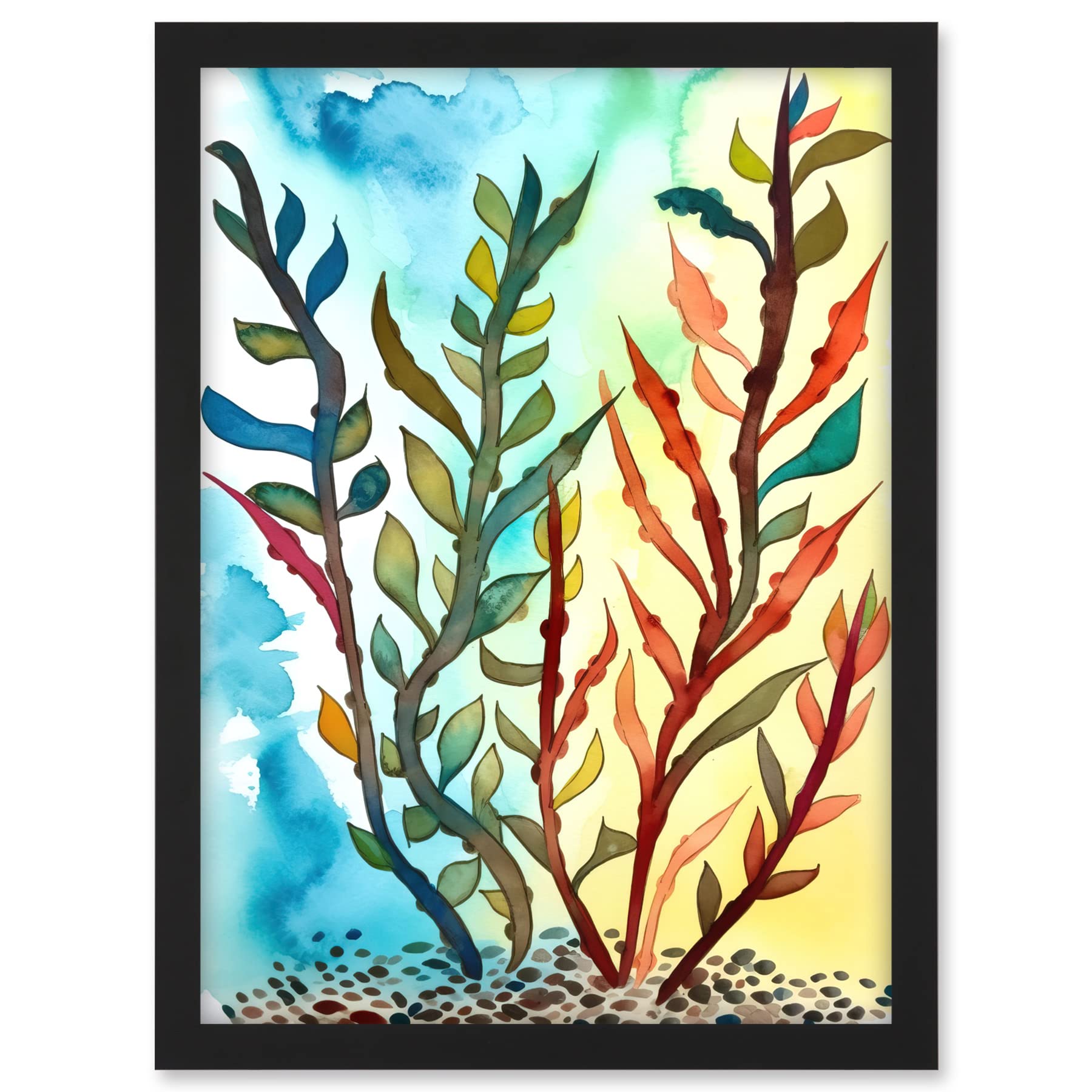 Artery8 Seaweed Sea Floor Folk Art Artwork Framed A3 Wall Art Print
