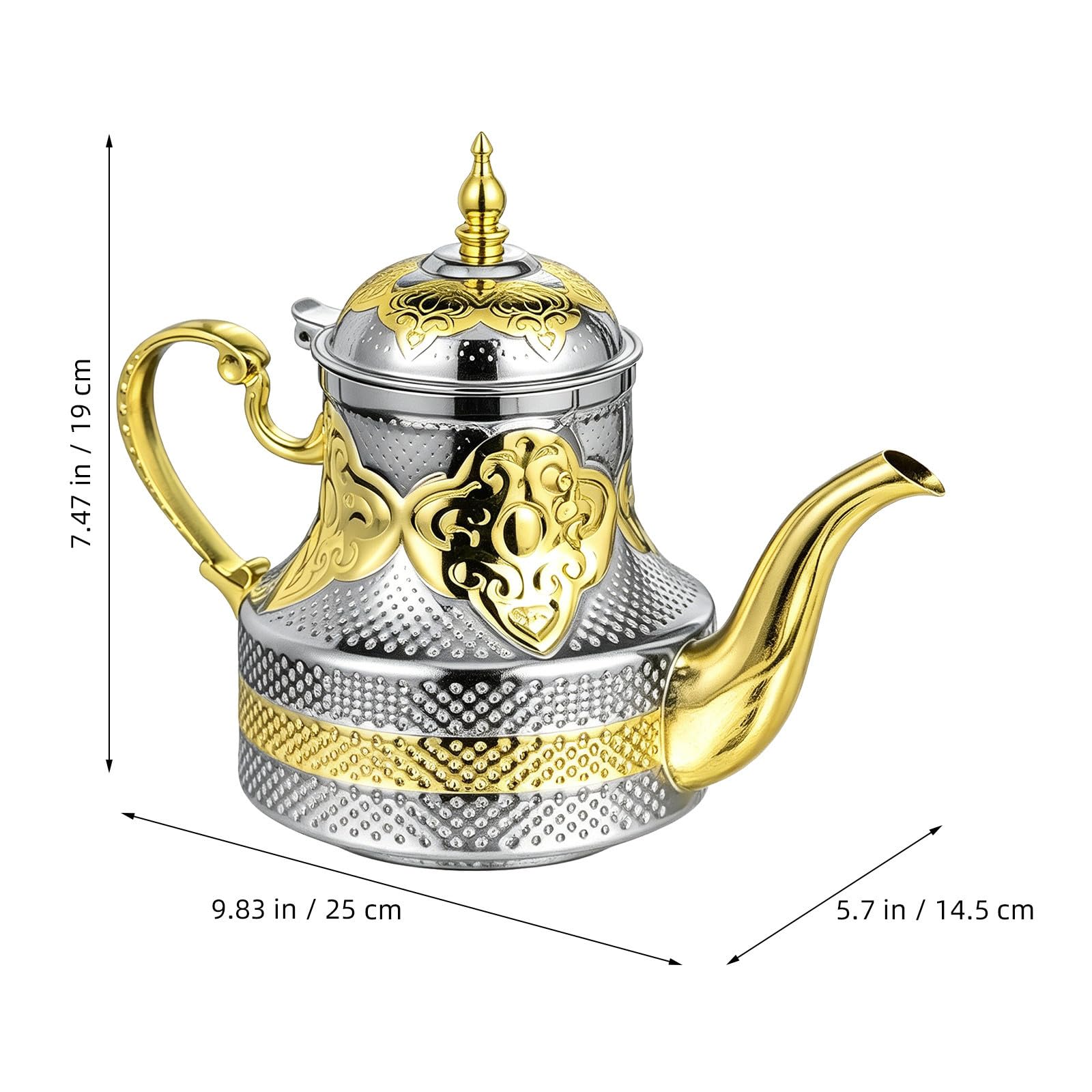 Holibanna Tetera Boquilla de Cuello de Cisne de Acero Inoxidable Marroquí 1200ml y Mango Ergonómico para Reuniones Familiares y Fiestas de Té