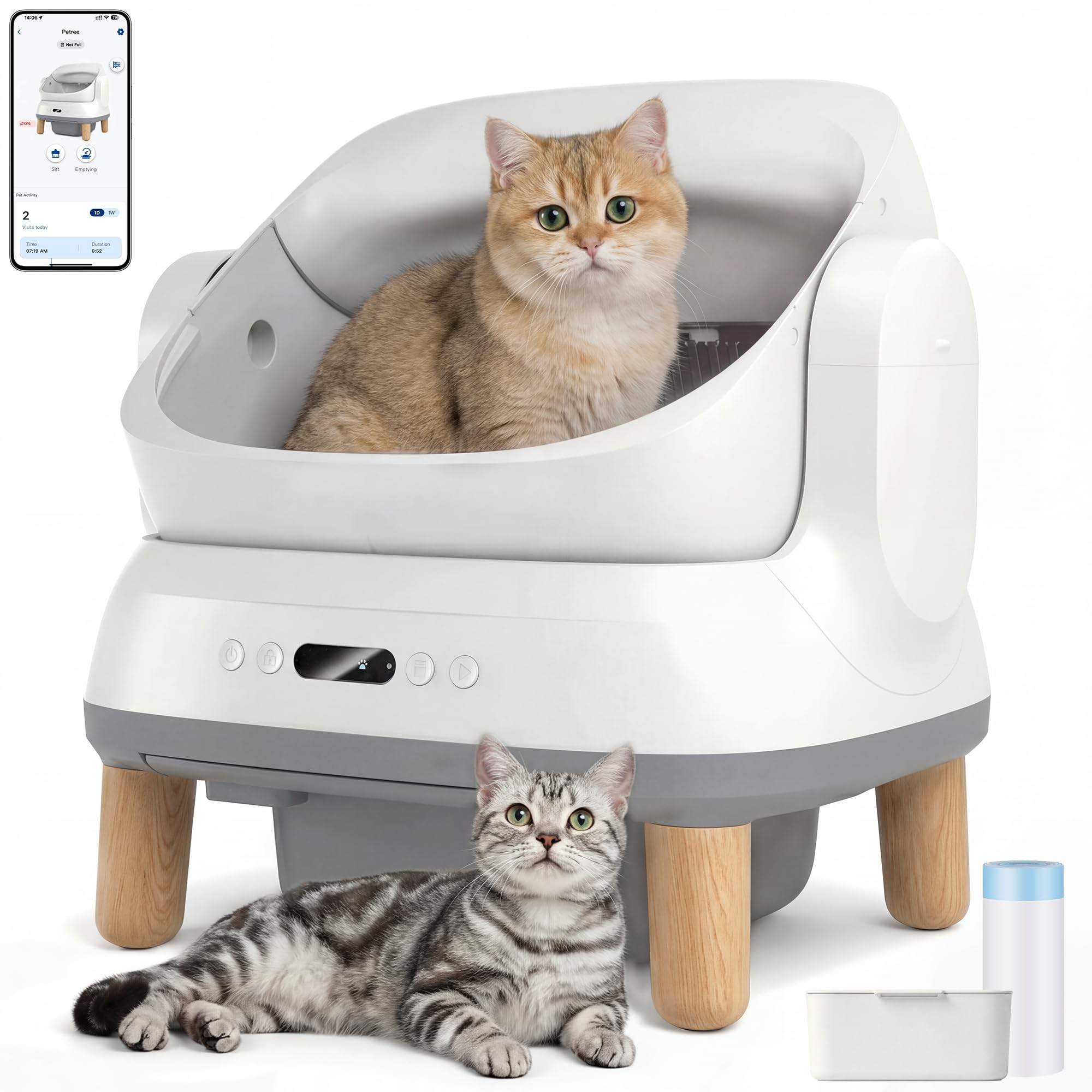 Devoko Arenero Gatos Autolimpiable Grande, Caja de Arena para Gatos Autolimpiable XXL Eléctrica con Sensores Seguridad/Antiatrapamiento/App, para Gatos Grandes - Open-Top Automatic Cat Litter Box