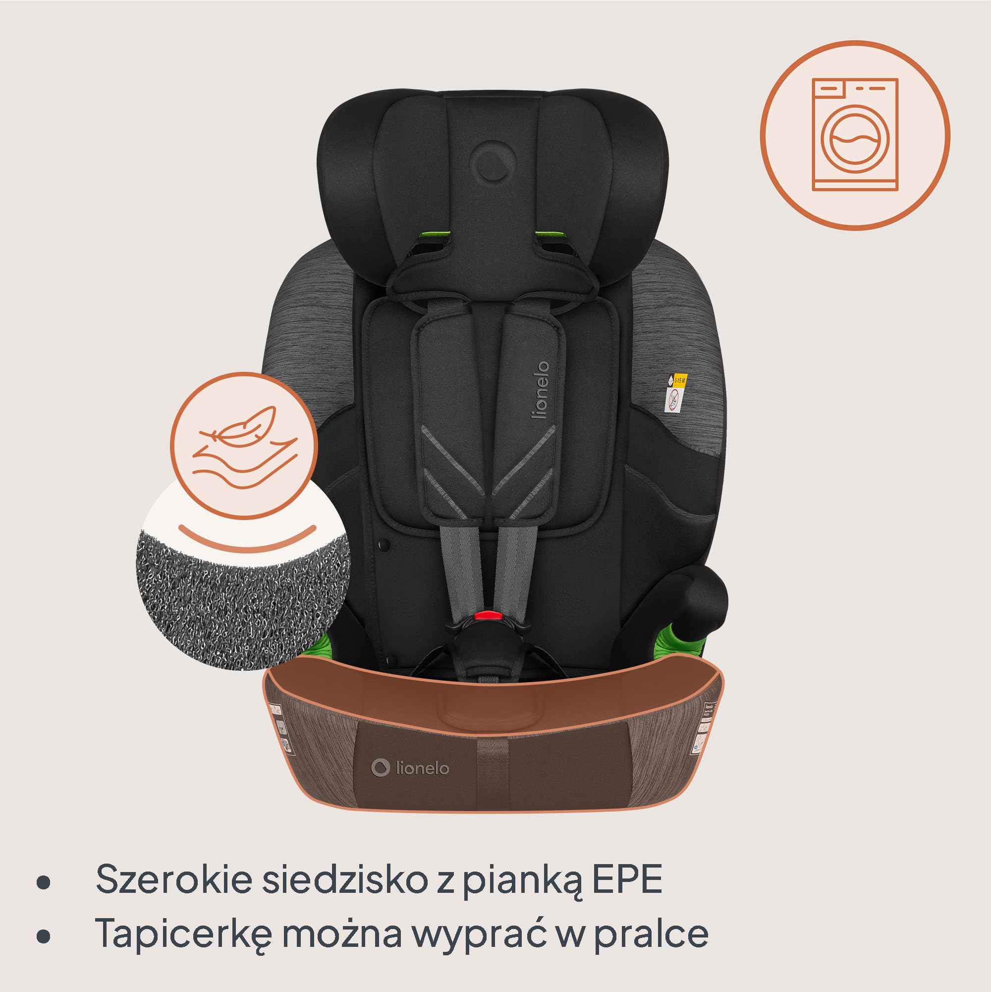 Lionelo Levi Fix I-SIZE fotelik dziecięcy 76-150 cm do 18 kg, grupa 1 2 3, osłona boczna, regulacja zagłówka 10 stopni, ISOFIX i montaż Top Tether, R129 i-Size