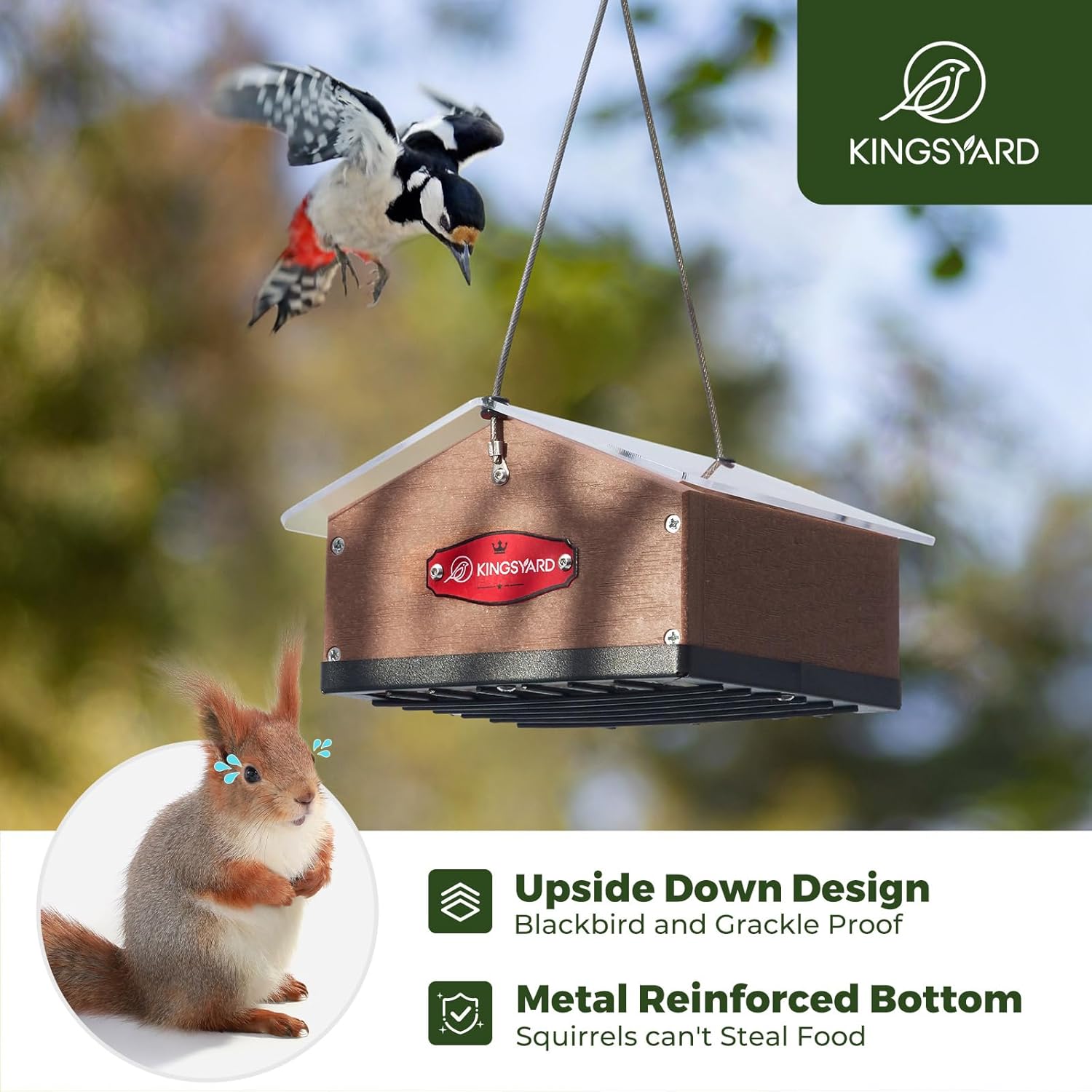 Kingsyard Upgraded Upside Down Double Suet Feeder for Outside Hanging, Squirrel-Proof Metal Edging, Wild Bird Feeder with Metal Weatherproof Roof, Attracting Woodpeckers, Nuthatches, Titmouse