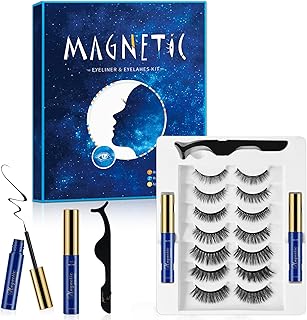 Magnetic Eyelashes,3D Natural Magnetic Eyelashes with Eyeliner Kit,Natural Look Reusable Magnetic Lashes with Eyeliner and Tweezers,5 Pairs Magnetic Eyelash Kit,No Glue Needed (7 pairs)