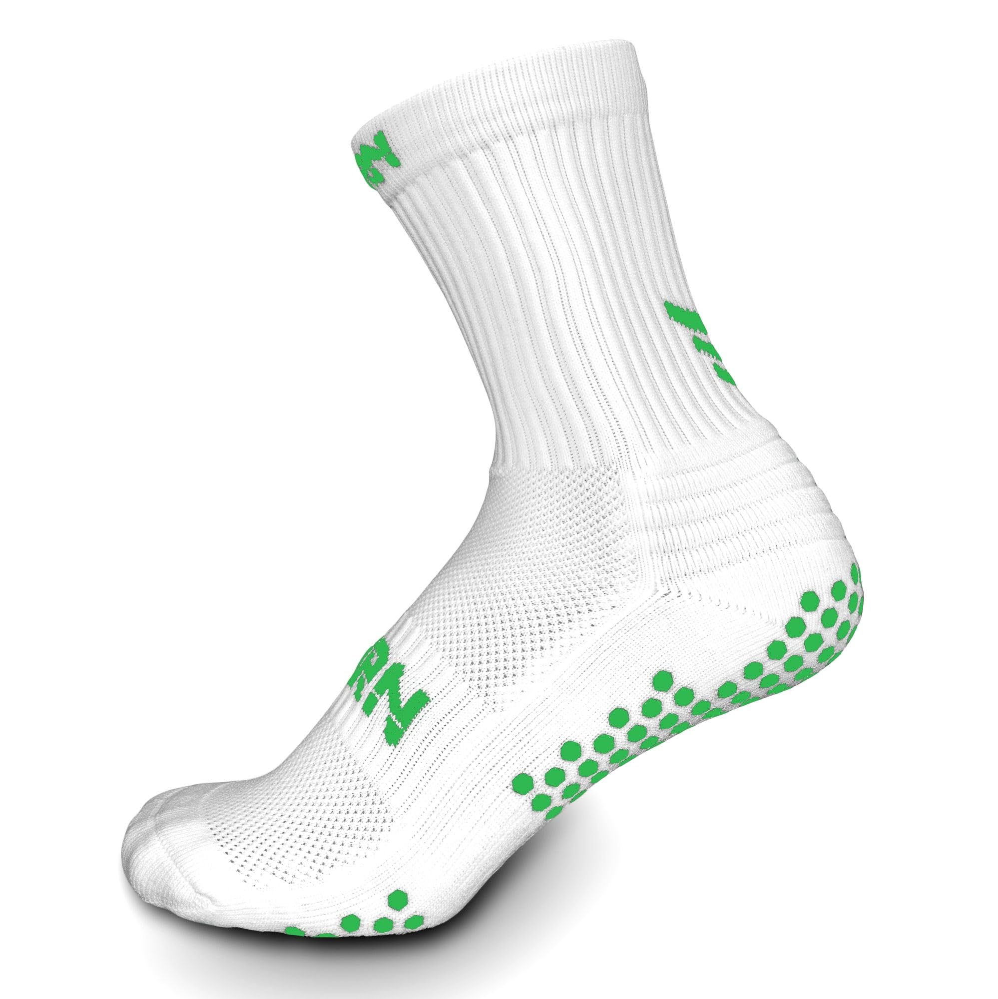 Torn Sports White with Green Midcalf Grip Sock UK 5-8