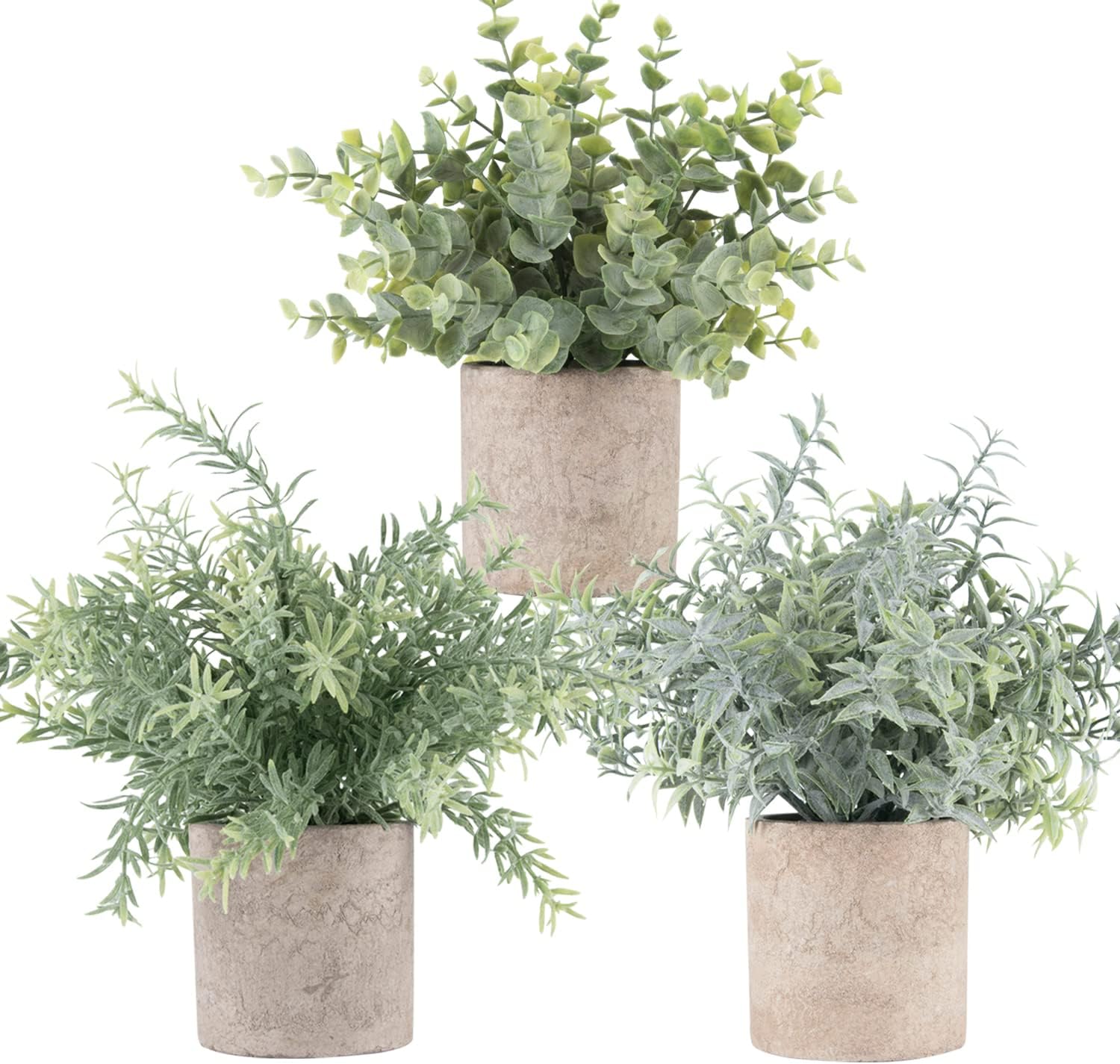 Der Rose 3 Pack Mini Potted Fake Plants Artificial Faux Eucalyptus Plants for Home Office Desk Room Decoration