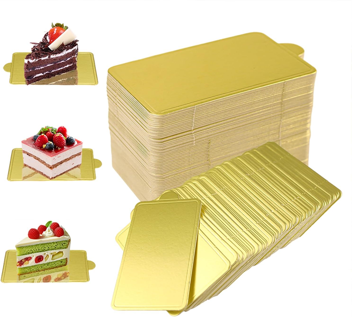 Abnaok Mini Cake Boards Golden Cardboard Mousse Cake Base 100PCS Cake Paper Board Dissert Plates Circle Patries Cardboard Cupcake Base Display Dessert Board Grease (Square Cake Base)