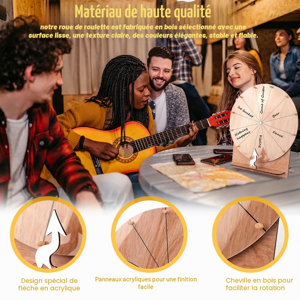 Roue de la Fortune, TGKYK 30cm 12 Slots Roue de Prix en Bois avec Gomme, Marqueur et Tournevis, Roue de la Chance, Kit de Roue de Récompense pour Mariages, Fêtes, Écoles (Couleur Bois)