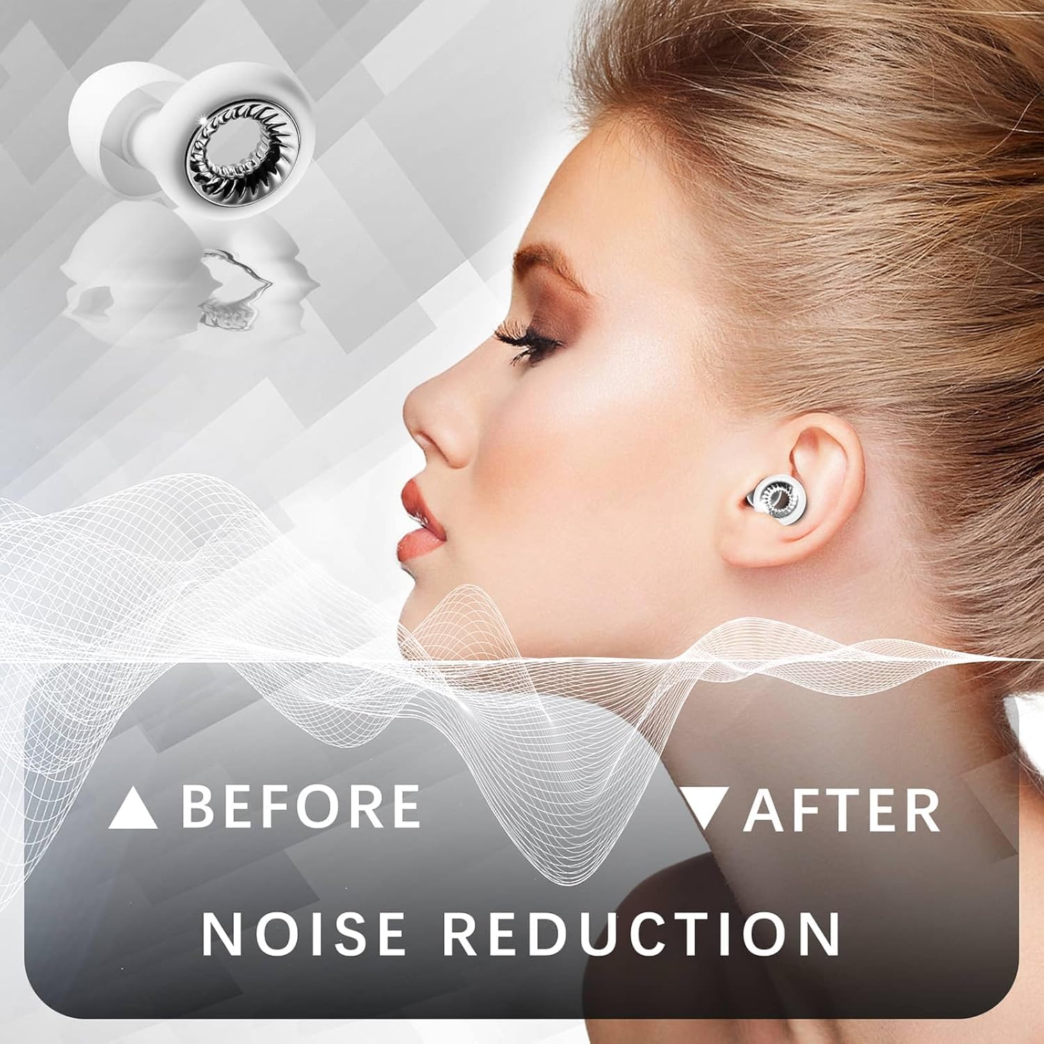 Ear Plugs for Sleeping, Reusable Silicone Earplugs with 28dB Noise Reduction, Noise Cancelling Ear Plugs for Concert, Work, Travel, Study, Hearing Protection, Silver and White