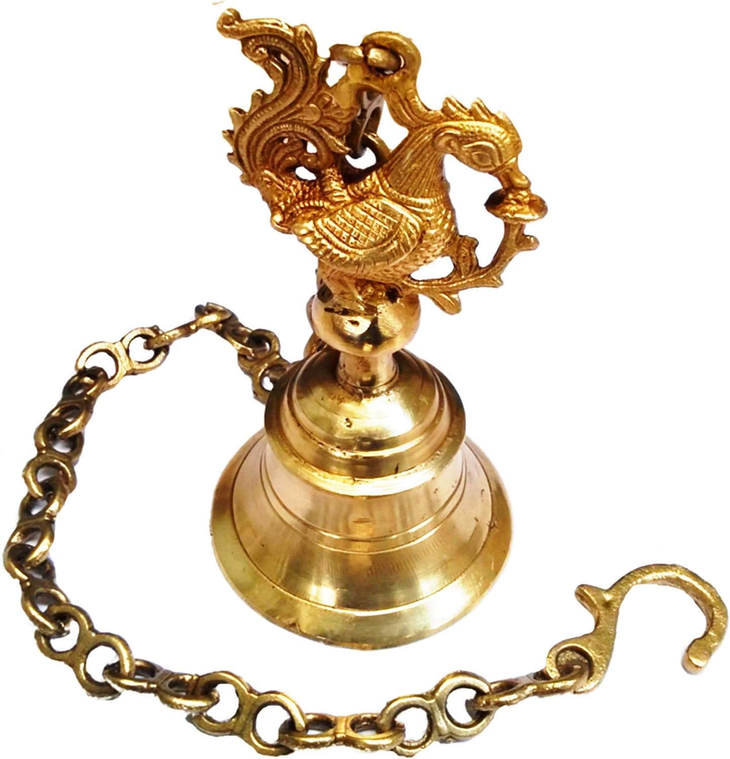 Worth Praize Temple Hanging Bell in Peacock Design: Solid Brass Heavy Bell with Deep Sound