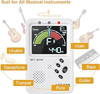 LEKATO Digitális Metronóm Hangoló - Újratölthető, Nagy LCD Kijelző, Gitár, Basszus, Hegedű, Ukulele Hangszerekhez, Fehér 7