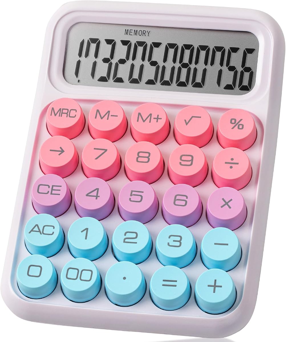 Calculadora de interruptores mecánicos, pantalla LCD grande de 12 dígitos | Colorido con botones grandes, calculadora de interruptores mecánicos para el hogar, la escuela y la oficina