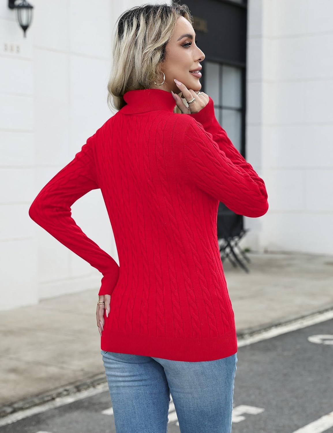 LOMON Women's Casual Turtleneck Sweaters Cable Knit Fall Long Sleeve Slim Fit Pullover Tops - Image 4