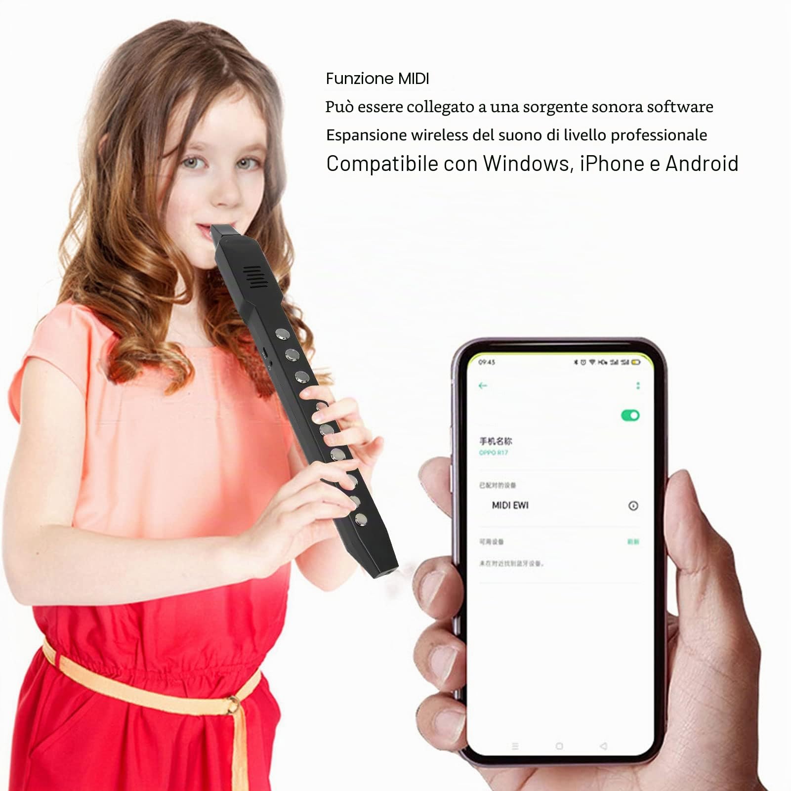 Sassofono Elettronico Mini Digitale per Adulti, Strumento a Fiato Elettrico Nero con Custodia, Supporta USB-MIDI, 10 Toni