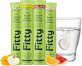 Fitty Apple Cider Vinegar Fizz 600mg | Mix Flavour | With Vitamin B6 & Stevia | Zero Sugar | Pack of 4