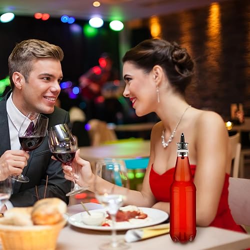 Miniatura 5 de 12 juegos de botellas de plástico de cuello largo con vertedor y vertedor de licor, botellas de vino transparentes vacías de 17 onzas con tapas,