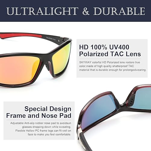 Miniatura 4 de SKYWAY deportes gafas de sol con lente polarizada para hombres mujeres Ciclismo conducción Pesca UV400 Protección, Polarizado