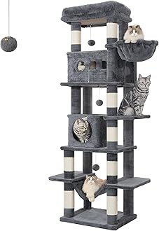Cat Tree for Indoor Cats, 170 cm Large Tall Cat Tower, Multi-Level Cats House with Condo, 8 Scratching Posts, Hammock, 4 Pom Poms, Dark Grey MS17018SG