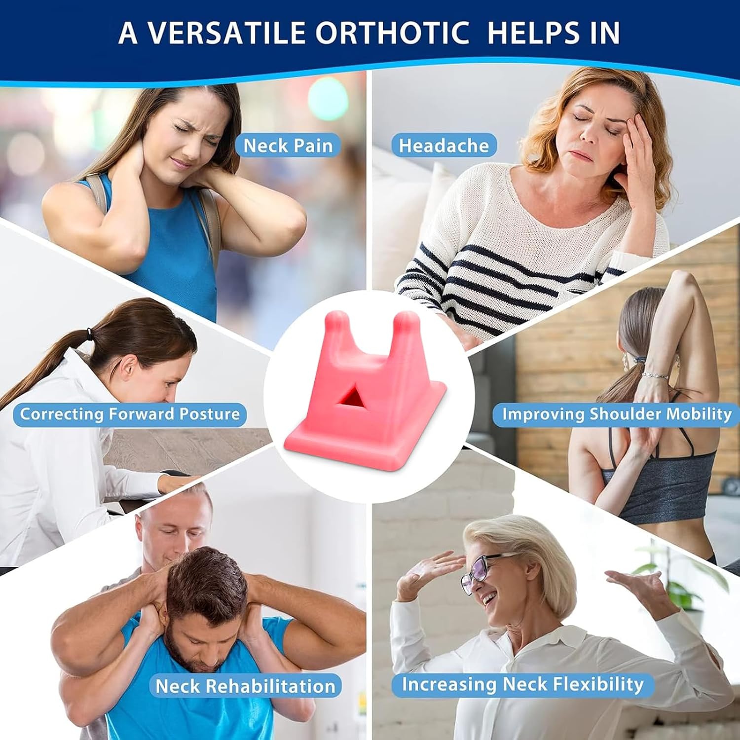 2 Set of Neck Massager & Stretcher, Cervical Traction Device for Shoulder Tension Release, Trigger Point Muscle Relaxer, Occipital Release Tool Travel Use, Non-Medical, Blue, Pink (M+L) image 5