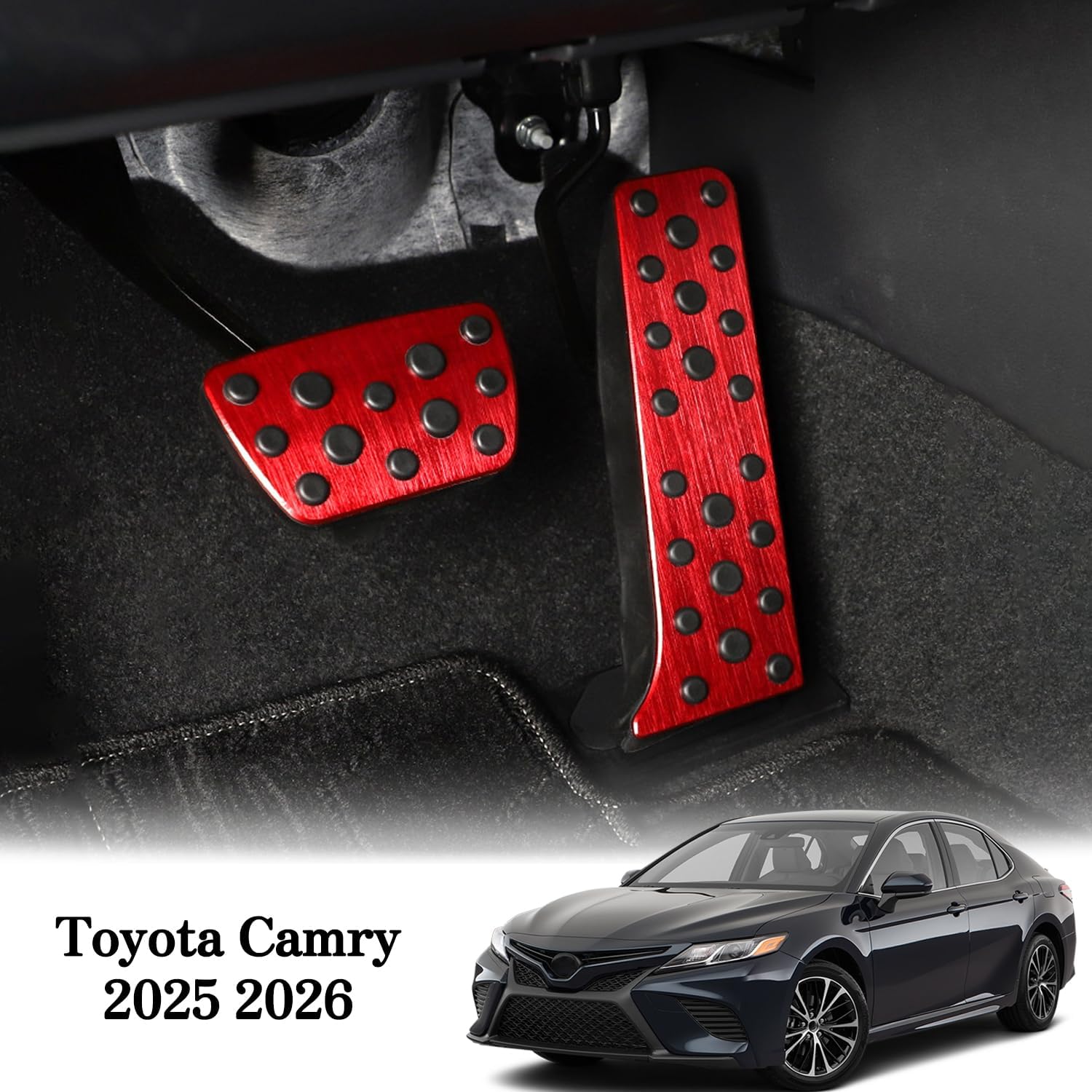 Kurtz Pedal Covers for Toyota Camry 2025 2026 for Brake and Gas Pedal Pad Aluminum-Alloy Anti-Slip Accessories(Red)