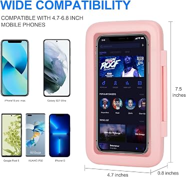 KUNSLUCK Shower Phone Holder Waterproof, 480 Rotation Shower Phone Mount, Anti-Fog HD Sensitive Touch Screen Phone Holder for Shower, Bathtub, Compatible with 4.7 - 6.8 Cell Phones(Romantic Pink )