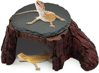 Small Bearded Dragon Basking Platform,Reptile Hide Cave with Heat Storage Slate Stone,Leopard Gecko Basking Rock Climing Decor for Turtle,Ball Pythons,Lizard,Snake, 7.7×4.7×2 inch