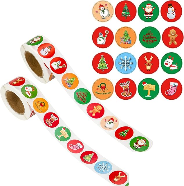 1000pcs Christmas Stickers, Christmas Stickers Labels, Christmas Tag Stickers with Reindeer, Santa, Snowman Round Xmas Kids Stickers Decals for Crafts Decorations, Scrapbooking, Gift Wrap - 2 Designs