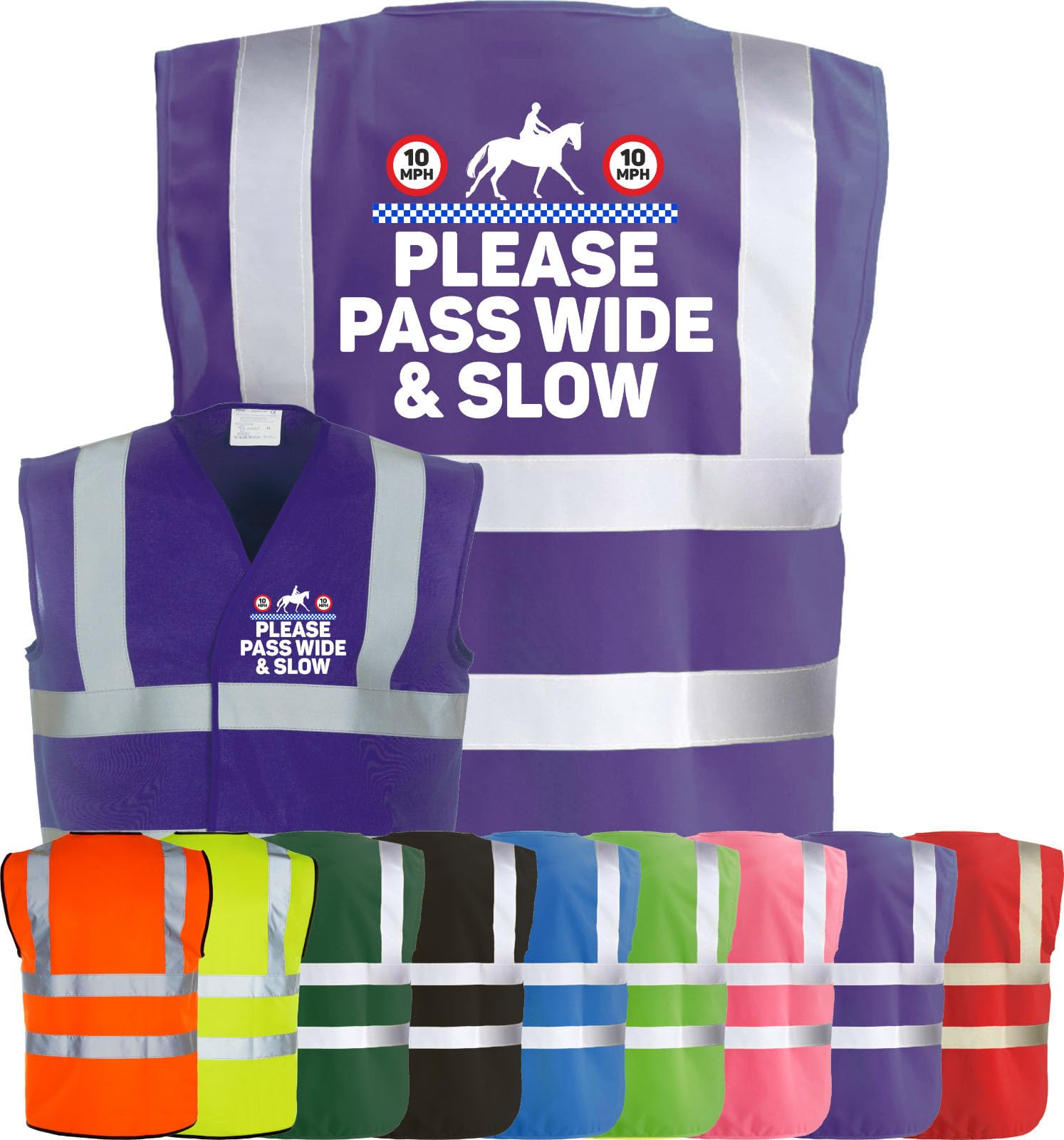 Corporate Togs Equine Safety Apparel - High Vis Vest, PLEASE PASS WIDE & SLOW Print, EN IS0 20471 Class 2 Compliant, Security Vest | Protective Safety Wear