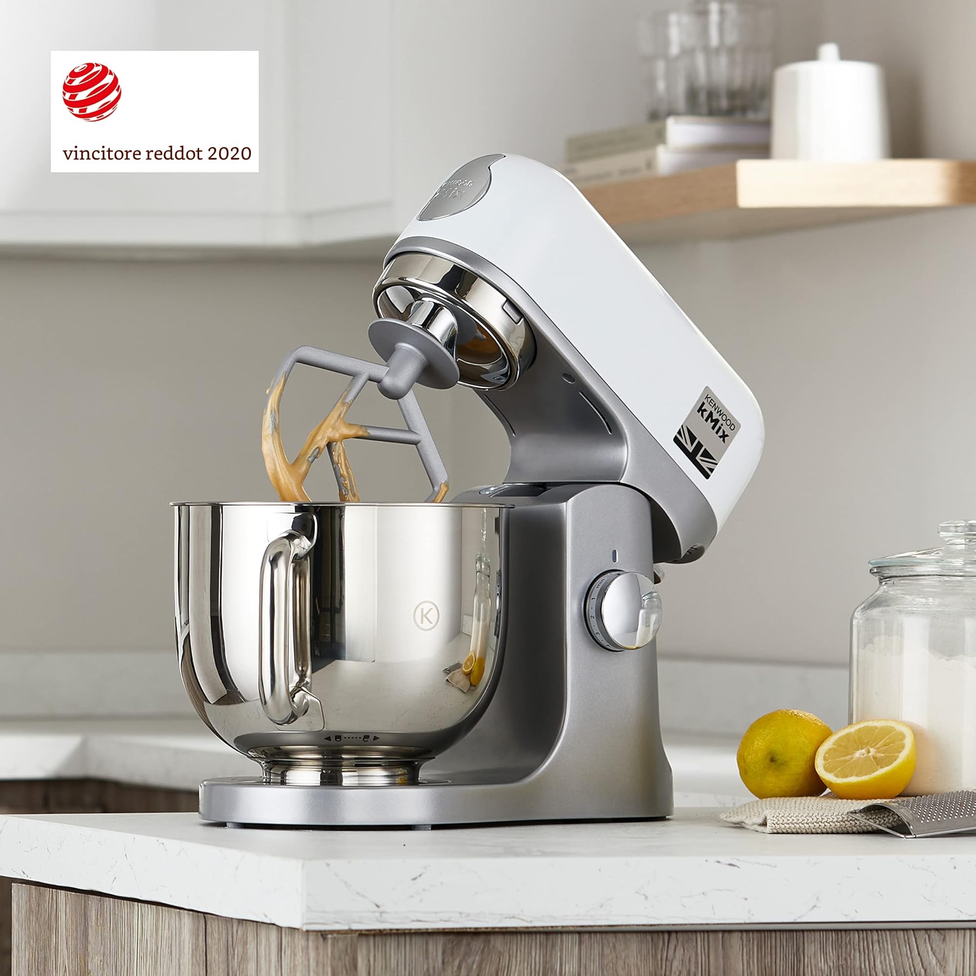 Kenwood KMX750WH KMIX Impastatrice Planetaria con Ciotola con Manico in Acciaio 5L, 3 Ganci di Miscelazione, Potenza 1000W, Personalizzabile con Oltre 20 Accessori Acquistabili Separatamente, Bianco