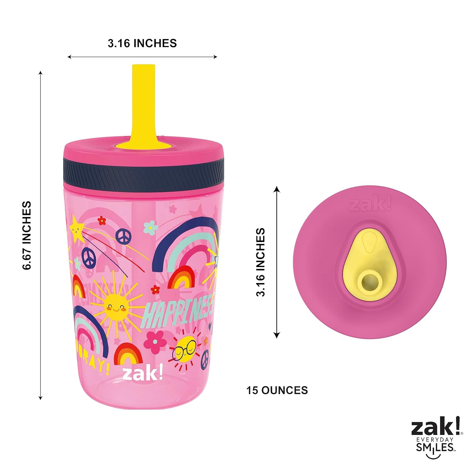 Zak Designs Kelso 15 oz Tumbler Set, (Starpower) Leak-Proof Screw-On Lid with Straw Made of Durable Plastic and Silicone, Perfect Cup Bundle for Kids (2pc Set) - Image 8