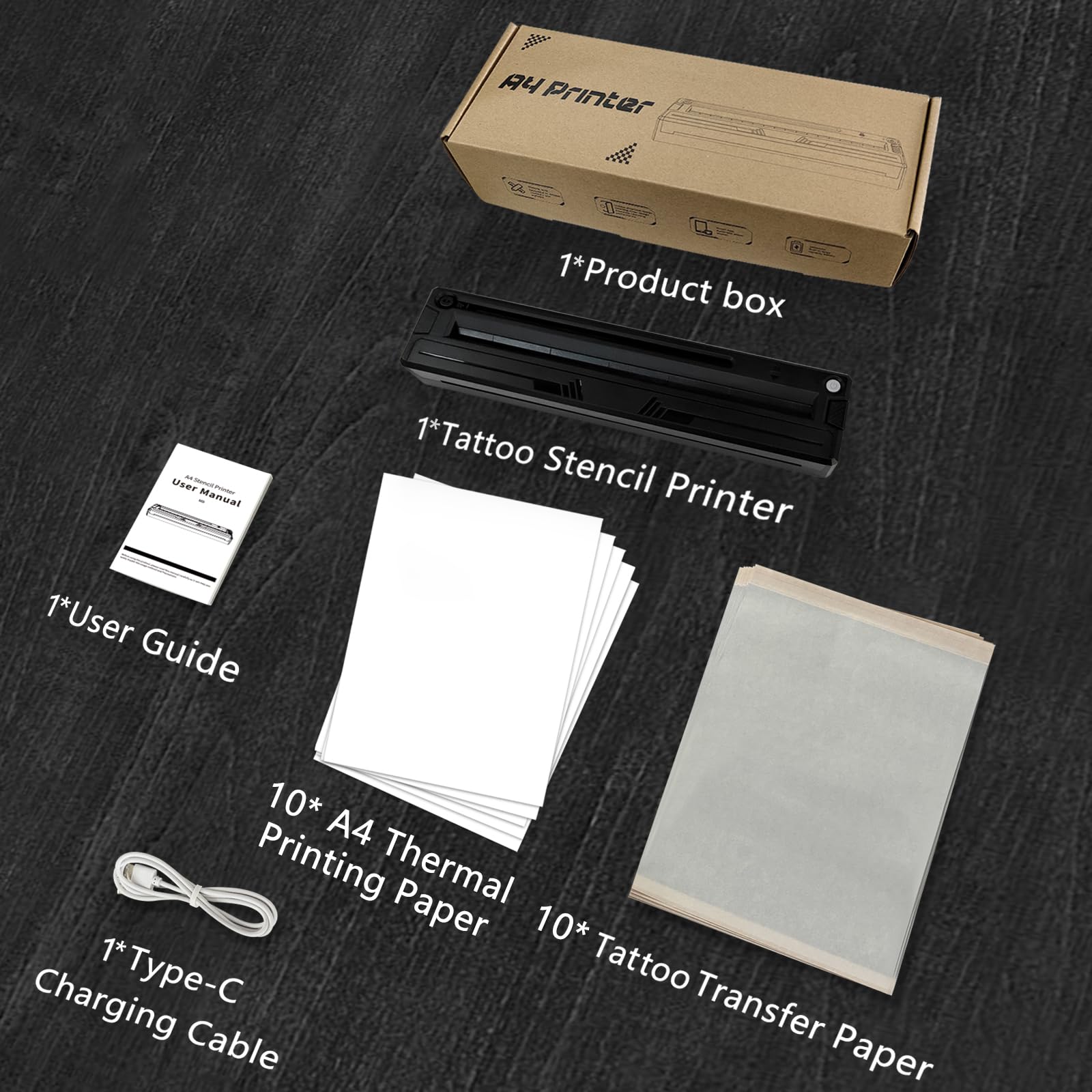 Thermocopieur Tatouage Bluetooth, Imprimante Thermique Stencil Transfert Machine à tatouer avec 10pcs Papier Stencil Transfert Tatouage+Papier Thermique A4 pour débutants et Artistes