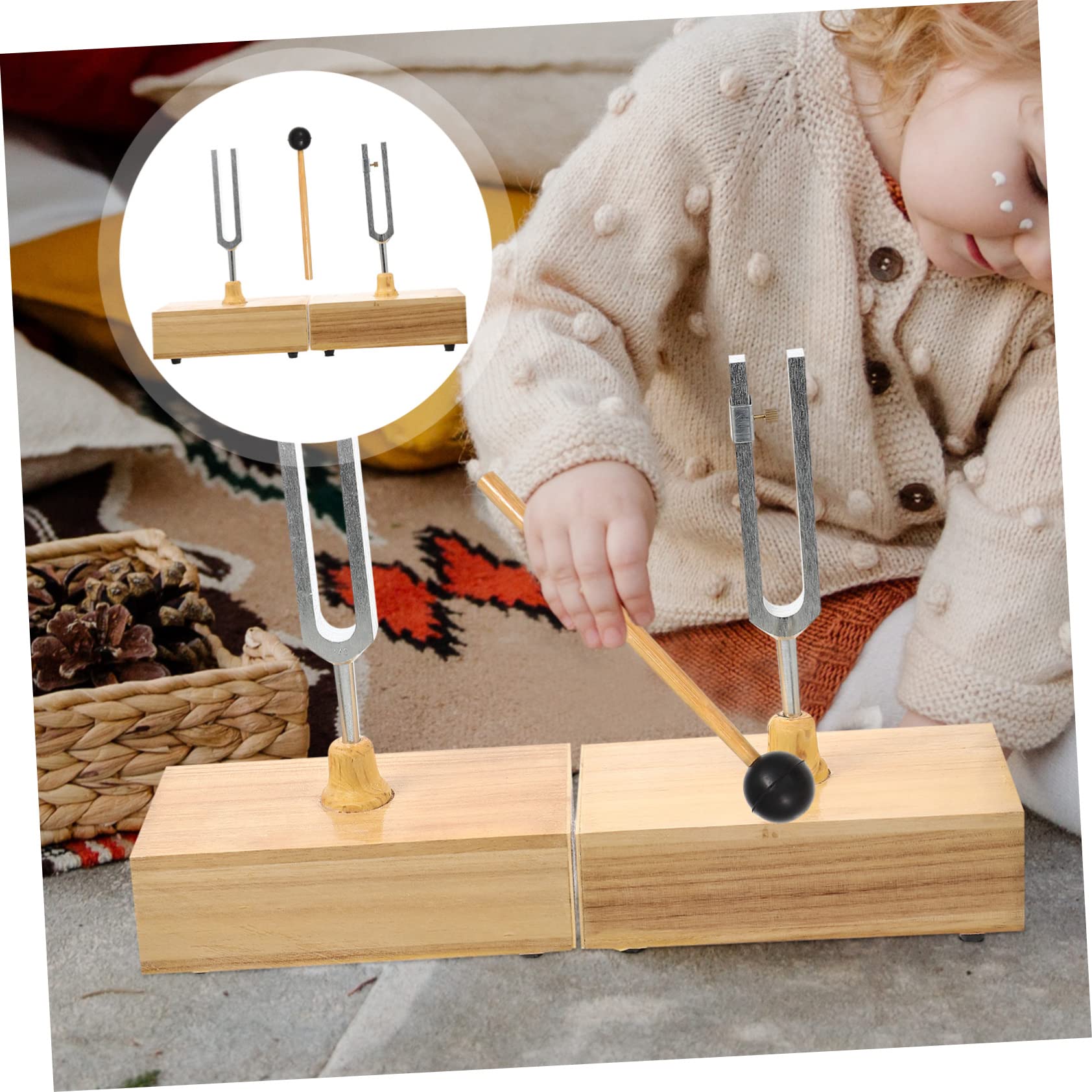 Set di Diapason da 440hz per Esperimenti Fisici, 1 Pezzo | Base in Legno, Martello Incluso, Metallo con Timbro Chiaro e Posizionamento Stabile