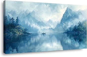 昭和レトロ 油絵 絵画 アート 風景画 山水画 湖 湖畔 森林 壁掛け 壁飾り Amazon.co.jp: JOSUE 風景画 絵画 自然 マウンテンレイク キャンバス