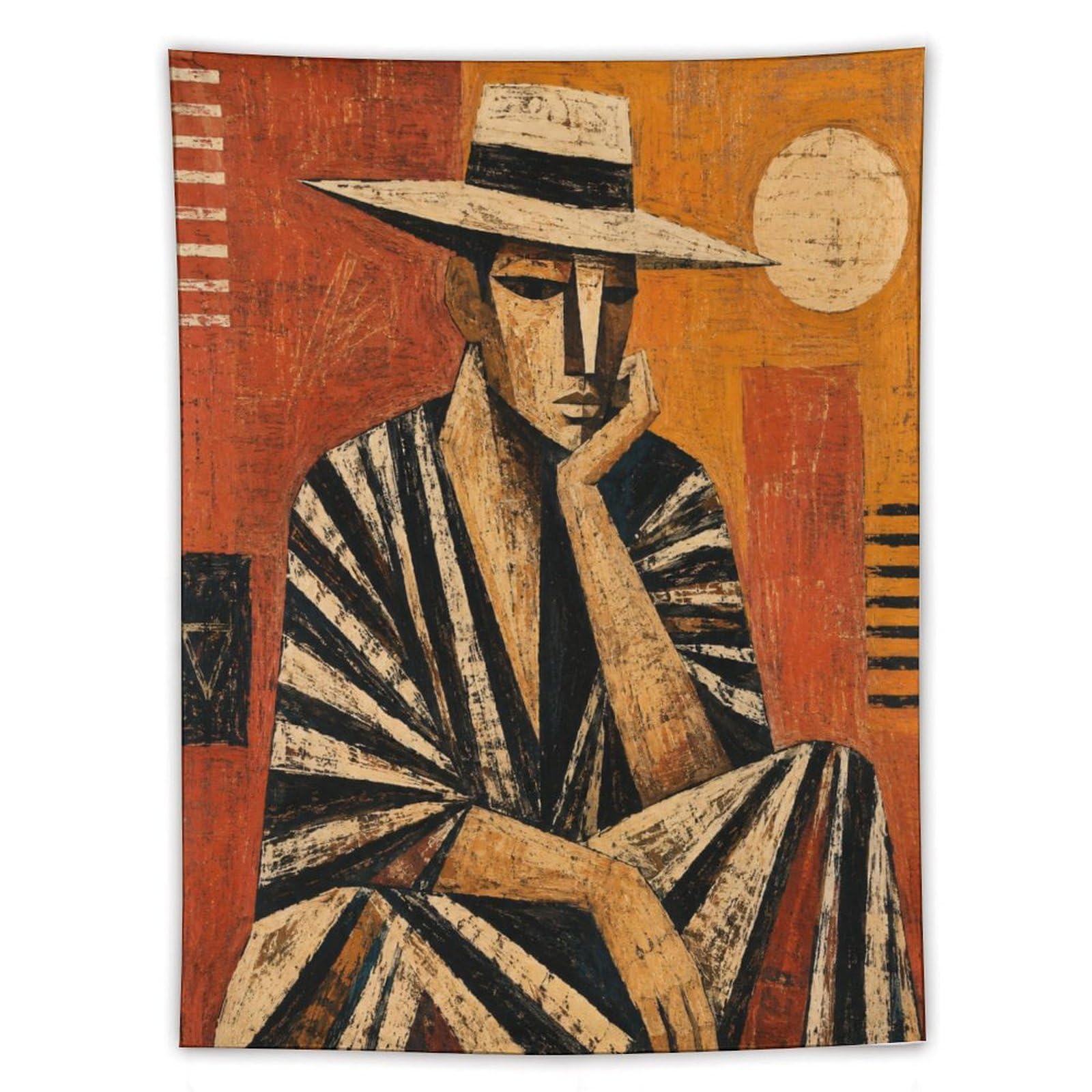 H3B8U2Y5 Man in Striped Suit Wall Tapestry, Ukiyo-e, College Dorm