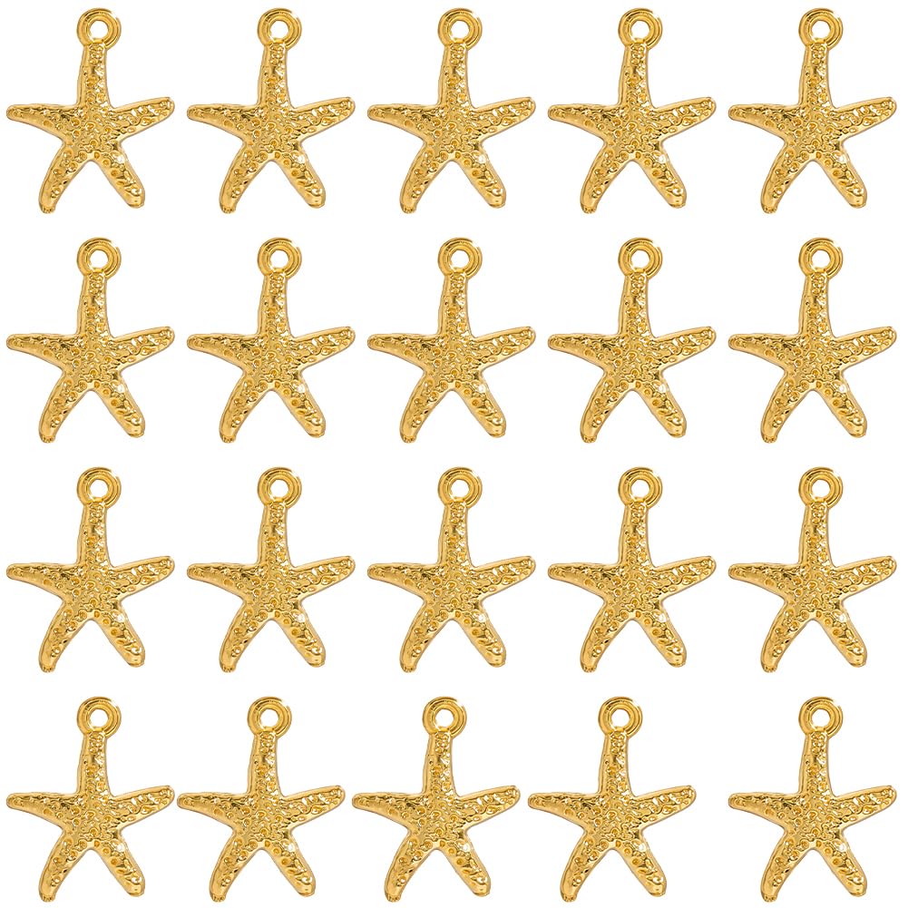 SUNNYCLUE 1 Box 120Pcs Gold Starfish Charms Star Fish Charms Bulk Alloy Beach Hawaii Boho Summer Metal Tibetan Sea Life Ocean Pendants for Jewellery Making Supplies DIY Craft Necklace Bracelet Earring