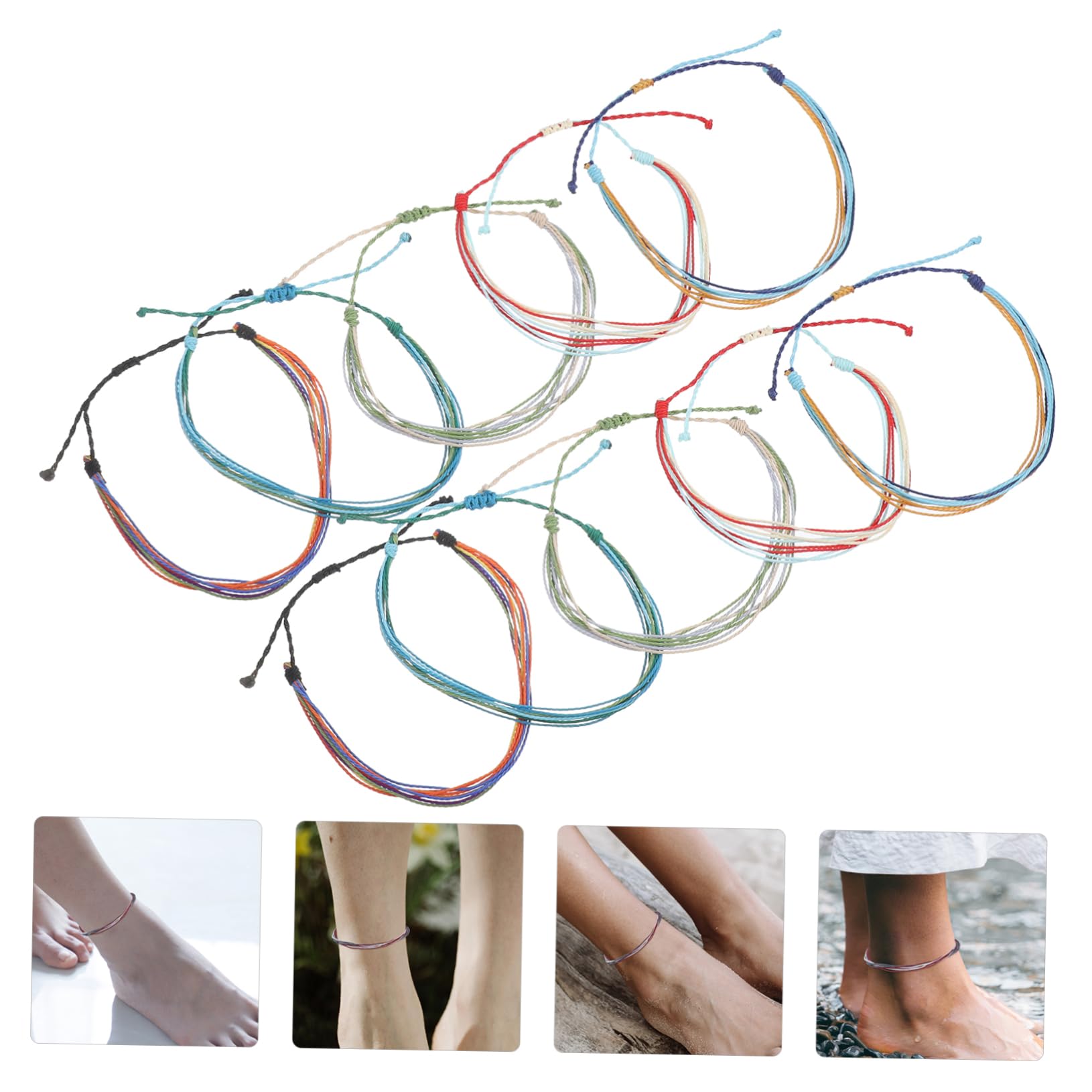 48piezas Tobilleras Ajustables De Pulseras Trenzadas Para Mujeres y Accesorios De Verano Impermeables Para Playa y Fiesta