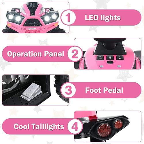 Miniatura 4 de INFANS Vehículo de juguete para niños de 12 V y 4 ruedas con música, bocina, velocidades altas y bajas, luces LED, juguete eléctrico, ruedas a