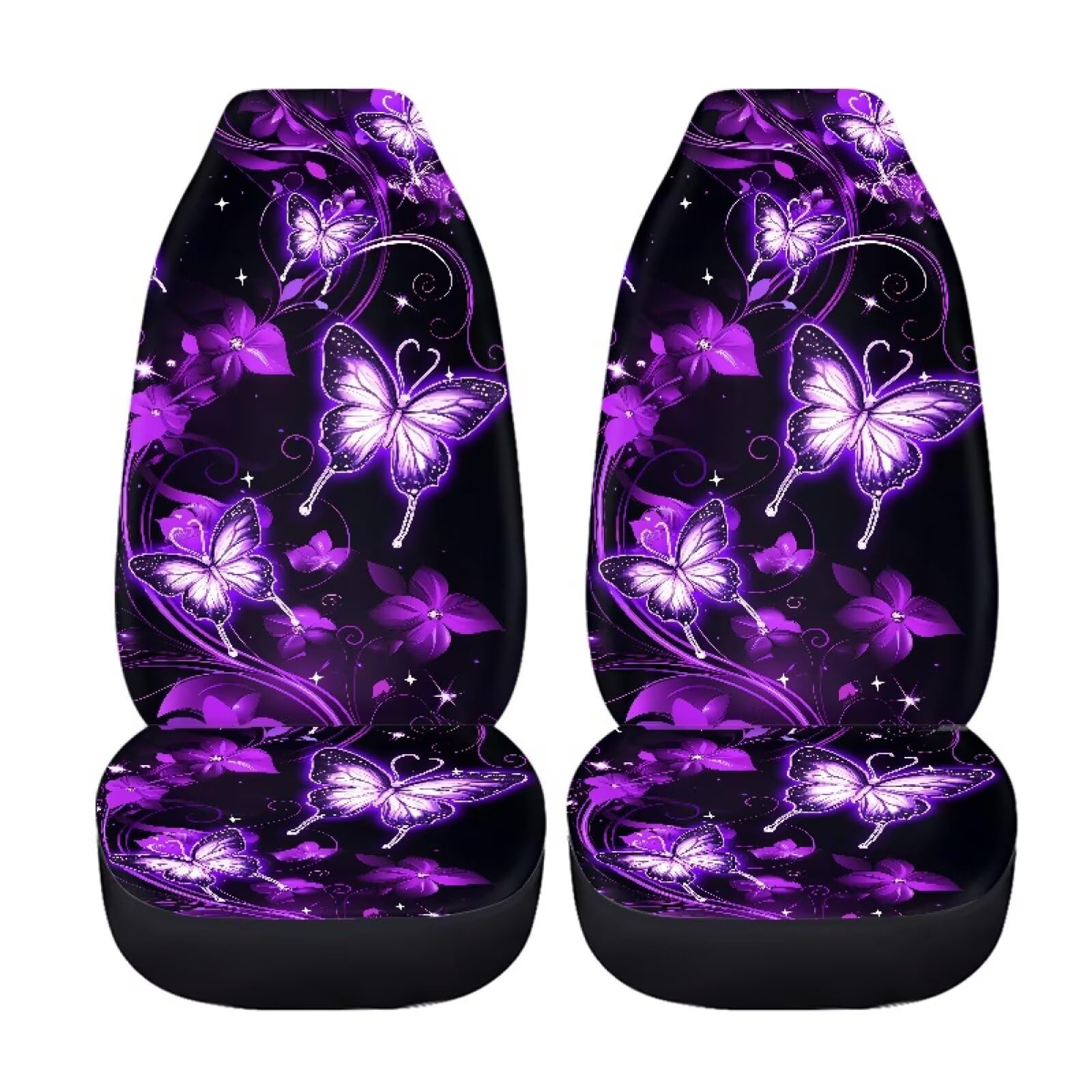Galaxy Schmetterling Autositzbedeckung Set für Vorder- und Rückfrauen Stretchy Geteilter Sitzbezug Universal-Fahrzeug-Eimer-Sitzpad Vollständiges Set 4 Stück Auto Innenraum Zubehör Set