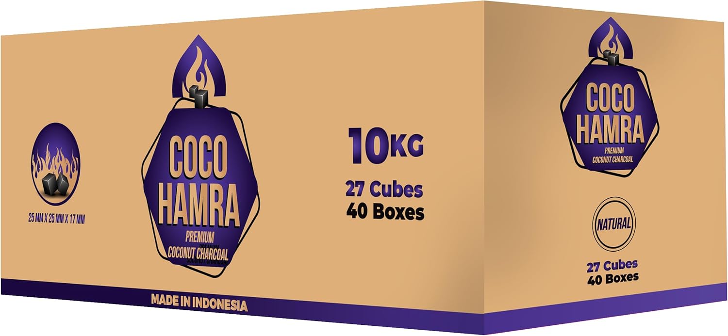1080 Pcs 10KG Natural Coconut Hookah Charcoal Flat Cubes | Small 25MM x 17MM Cube| Lounge Box: Premium Quality Shisha Nargileh Coals- Multipurpose- Master Case (Made in Indonesia)