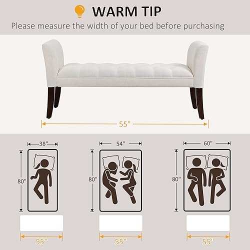 Miniatura 3 de HOMCOM Banco de pie de cama con diseño capitoné de botones, banco de entrada tapizado para dormitorio con brazos y patas de madera maciza para