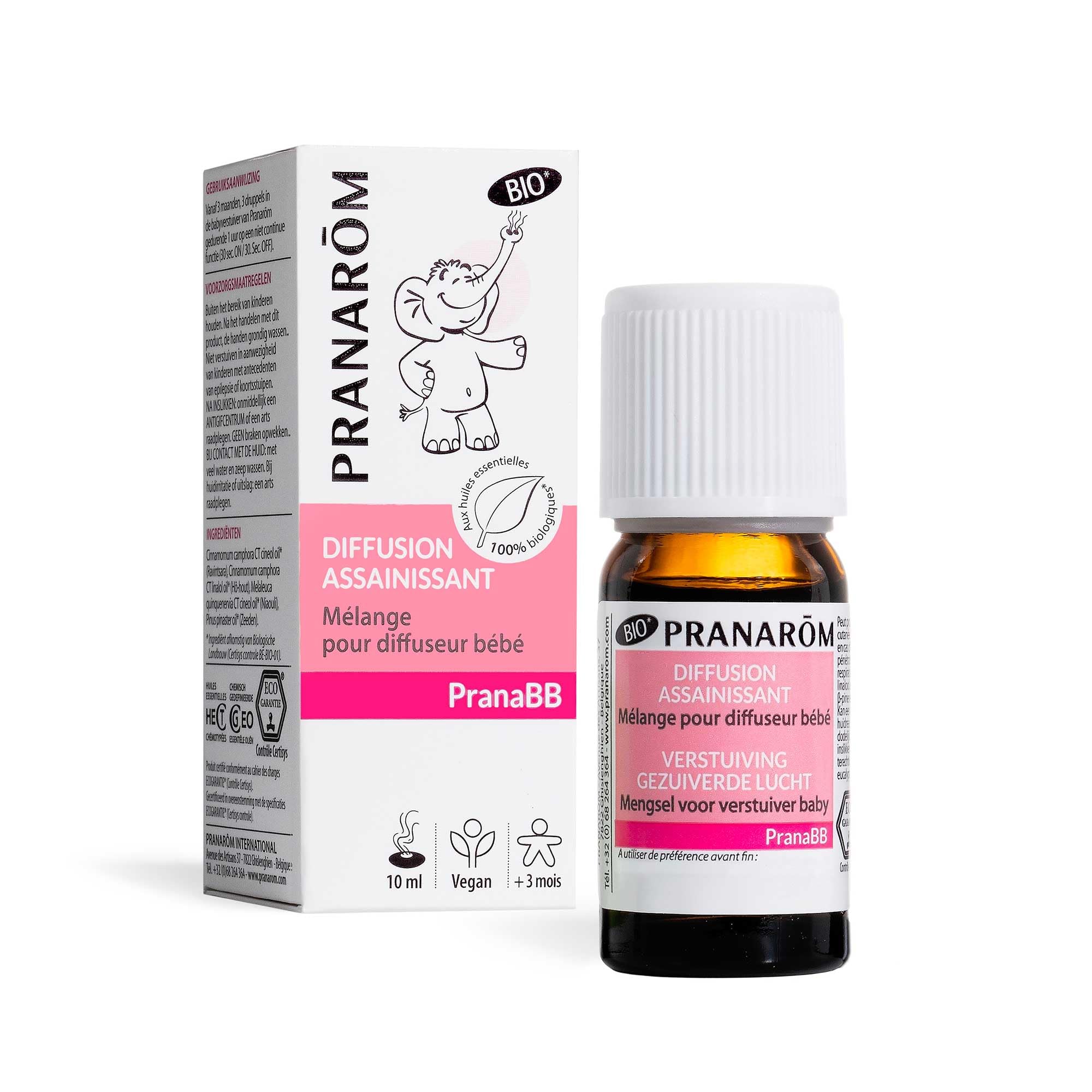 PRANARÔM PranaBB Diffusion Assainissant Mélange Aux Huiles Essentielles 100% Bio Pour Diffuseur Bébé