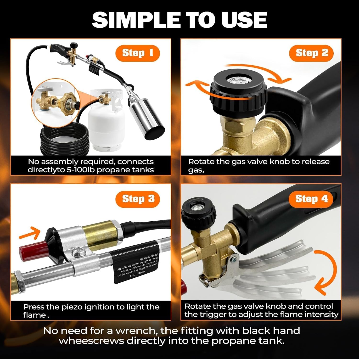 Propane Torch Weed Burner, Weed Torch with 10FT Hose, High Output 2,500,000 BTU Blow Torch with Flame Control and Turbo Trigger Push Button Igniter for Garden,Wood, Snow,Road (Sliver and Black)