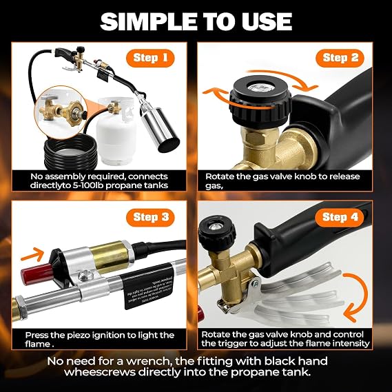 Propane Torch Weed Burner, Weed Torch with 10FT Hose, High Output 2,500,000 BTU Blow Torch with Flame Control and Turbo Trigger Push Button Igniter for Garden,Wood, Snow,Road (Sliver and Black)