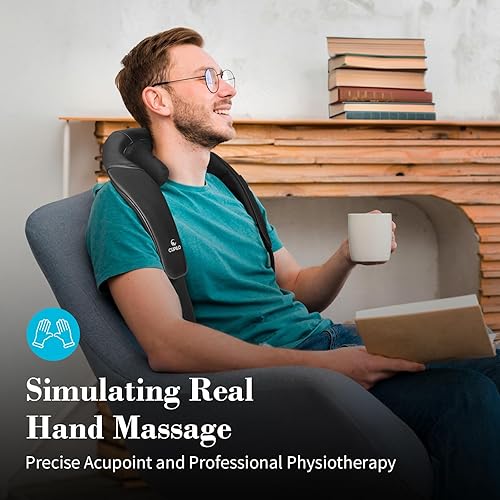 Miniatura 2 de Masajeador de cuello Shiatsu con calor, masaje de amasamiento de tejido profundo inalámbrico 4D para aliviar el dolor, masaje recargable para